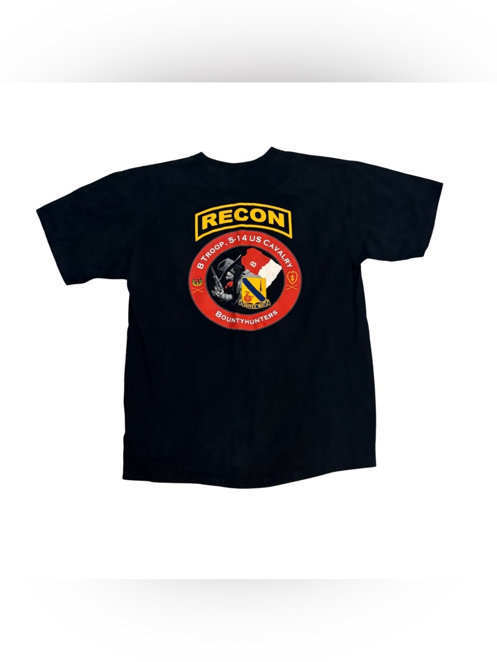 US Army 5-14 Cavalry B Troop Bountyhunters Recon T Shirt Black Large